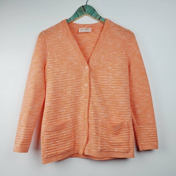 Vintage 1970's James Kenrob Women's 100% Trevira Polyester Peach Cardigan Sz 12 - Picture 1 of 8